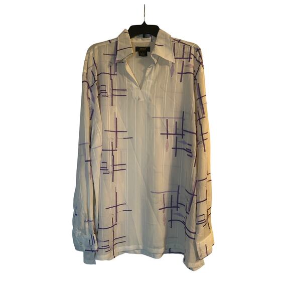 GUC Possi New York Mens Pullover Long Sleeve Shirt White/Purple V Neck Collar XL - Picture 1 of 6